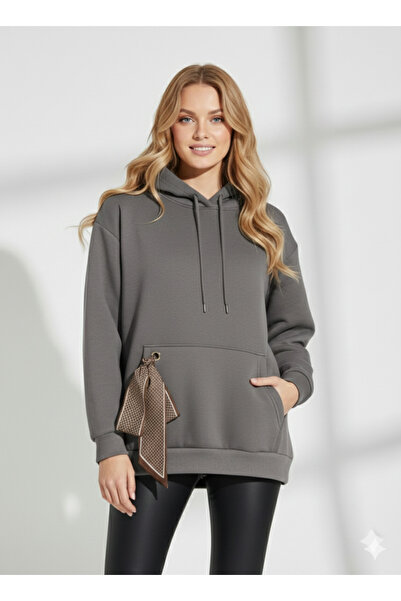 ribana سترة نسائية بغطاء رأس ذات ملمس ناعم وتفاصيل جيب وشال وأكمام طويلة