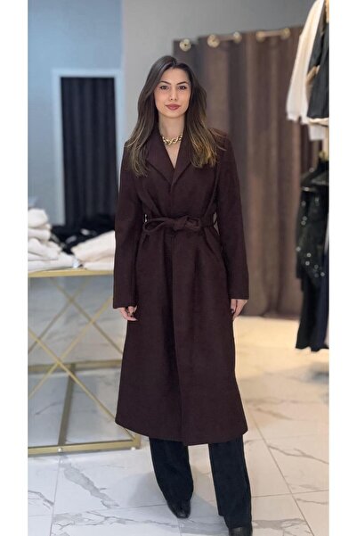 Sevvaltekinboutique Mürdüm uzun kaşe kaban