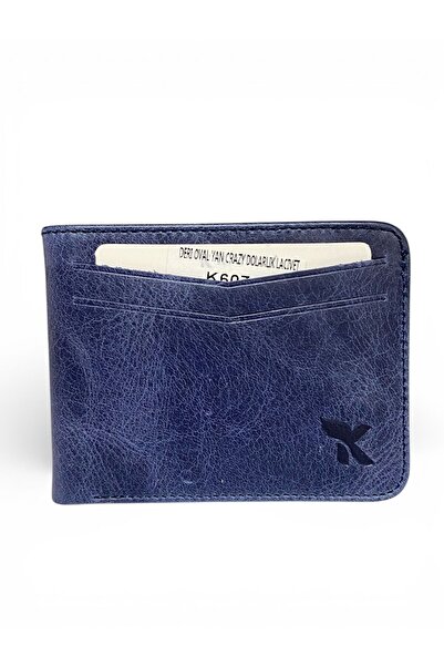 Gesa 100% Genuine Leather Magnetic Horizontal Model Design Antique Blue Card Holder & Wallet