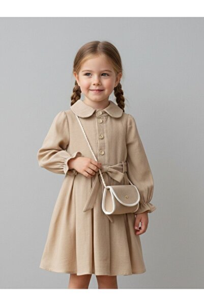 Cherrys Bebek Collared Linen Girl's Dress