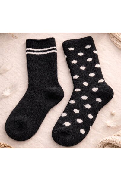 SBA SOCKS 2-Piece Women's Plush Sleep Socks Polka Dot and Stripe Pattern Soft...