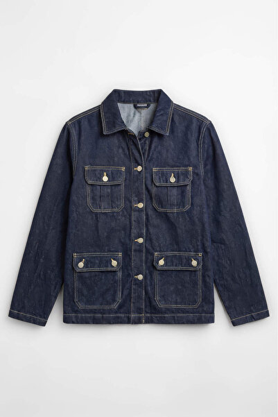 Bluewhite Women's 100% Cotton Navy Blue Jean Jacket with Pockets