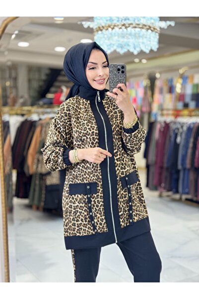 ALANURMODA Leopar Desenli Fermuarlı Takım