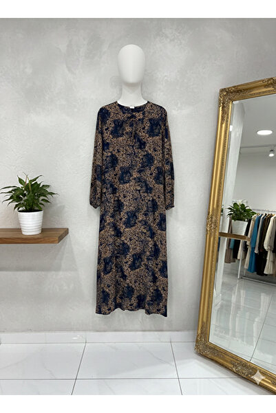 fariza tekstil Широка вискозна скромна рокля с U-образно деколте