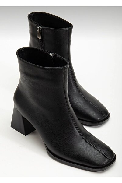 cevaplus Black Women's Blunt Toe Leather Heeled Boots