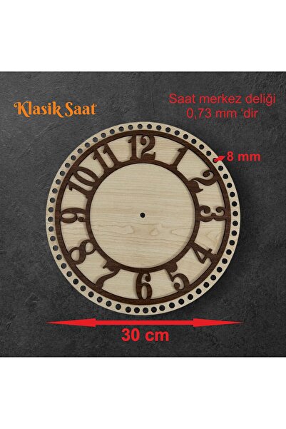 ASUDE HEDİYELİK 30 cm Yuv Classic Clock 1 Piece Bamboo Tray Knitting Plate Su...