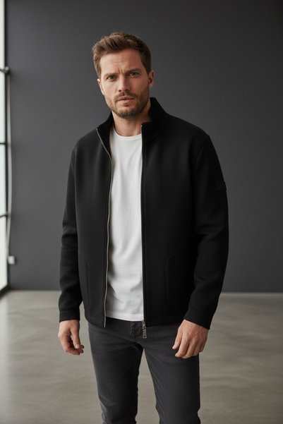 Sarar İnterview Fermuarlı Çıt Çıt Cepli Siyah Sweatshirt Ceket