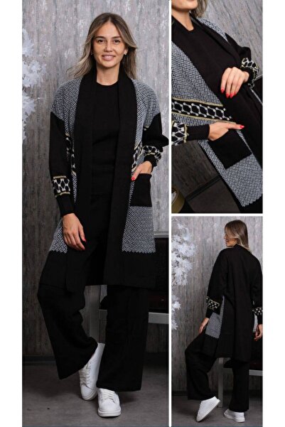 Cannes Black Color 3 Piece Set with Trousers and Cardigan
