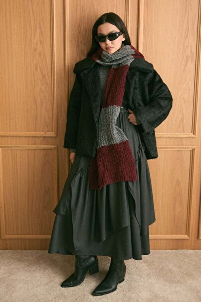 Ceylan Otantik Tricotaj Burgundy Eșarfă în două culori