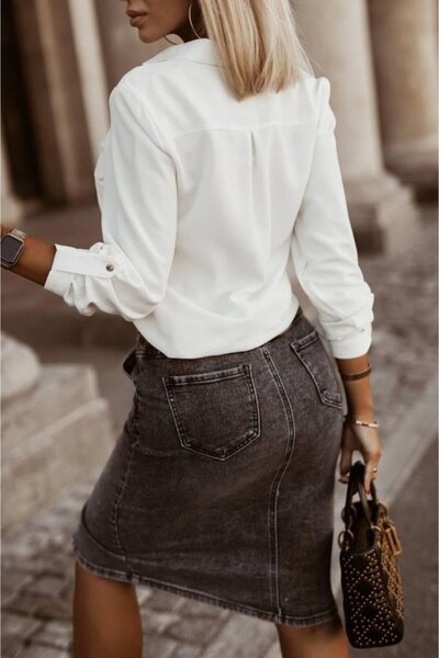 Giyimodam    Women's Metal Buttoned Woven Viscose Fabric Shirt