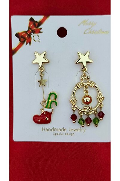Çelik New Year's Women's Gold Christmas Gift Figured Earrings