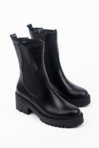 RABU Black Women's Genuine Leather Chelsea Boots |   Side Elasticated, Thick ...