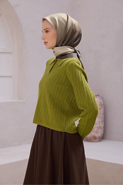 Belli Haki Degrade Desen %100 Twill İpek Eşarp 4224 - 35