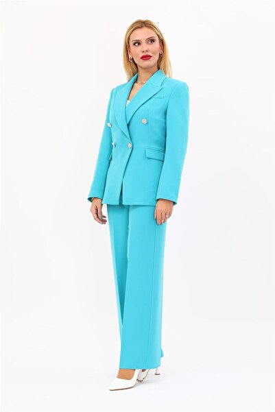 ÖNDER ÖZSOY بدلة نسائية مودرن بأزرار على الجهتين مع سترة وبنطلون واسع الساق -...