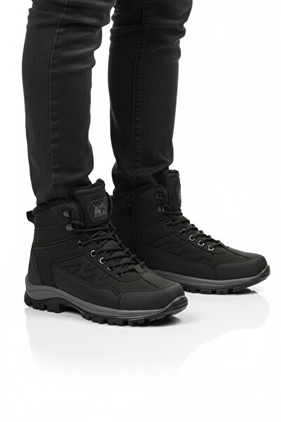 AYAKMOD حذاء أسود مُجعد من الداخل مُبطن بالفرو مقاوم للبرد ومضاد للانزلاق للج...