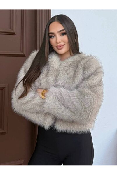 MODA Kadın Premium Peluş Kürk Crop Ceket – Yumuşak Dokulu, Şık Tasarım