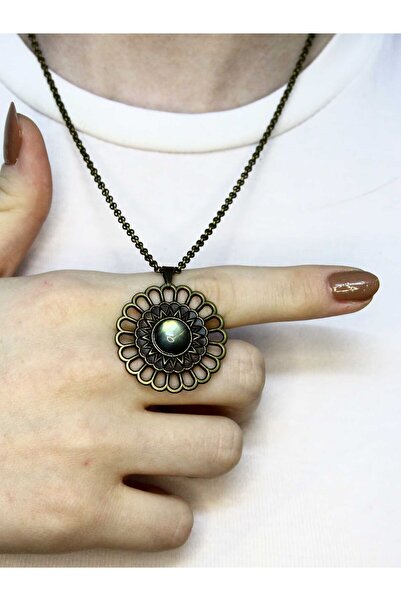 esha Natural Stone Labradorite Natural Stone Round Model Ancient Women's Neck...