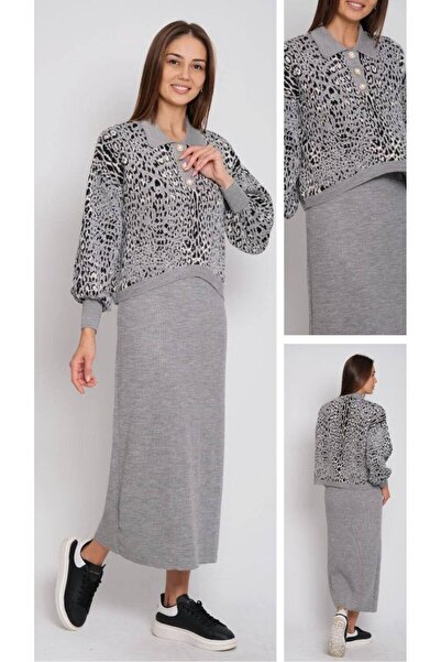 Cannes Gray Color Skirted Top and Bottom 2-Piece Set