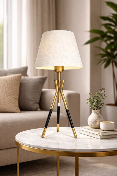 EvLight Gold Tripod Stand Linen Fabric Headboard Lampshade