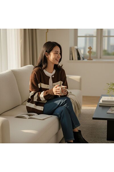 GÖMLEK GALERİSİ Women's Angora Furry Striped Cardigan Standard Fit (38-48)