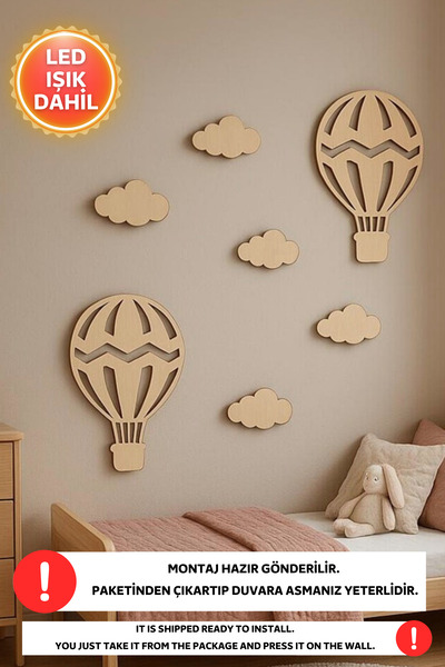 Dekorvin 2 Adet Balon Gece Dekoru Bebek Çocuk Odası Duvar Dekorasyonu Aydınla...