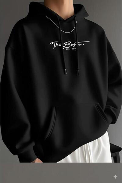 CAST COLLECTİON Hanorac negru pentru bărbați The Boston cu imprimeu