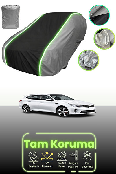 Dokaca Neo غطاء حماية للسيارة باللون الرمادي والأسود والرمادي النيون قماش مجدّل متوافق مع سيارة كيا أوبتيما سبورت واجون 2016 - 2018