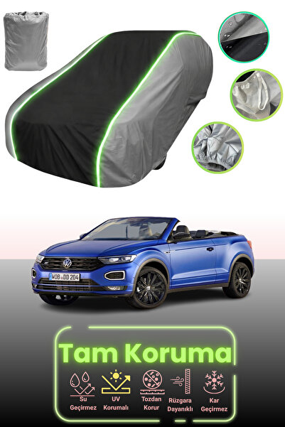 Dokaca Neo غطاء حماية متوافق مع سيارة فولكس فاجن تي روك كابريوليه قماش مجدّل - 2021 باللون الرمادي والأسود والرمادي النيون