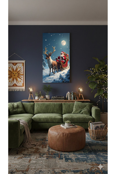 BLT DİZAYN Winter Tale Santa Claus and Deer Glass Painting |   New Year's Home Decor |   Stylish Wall Painting