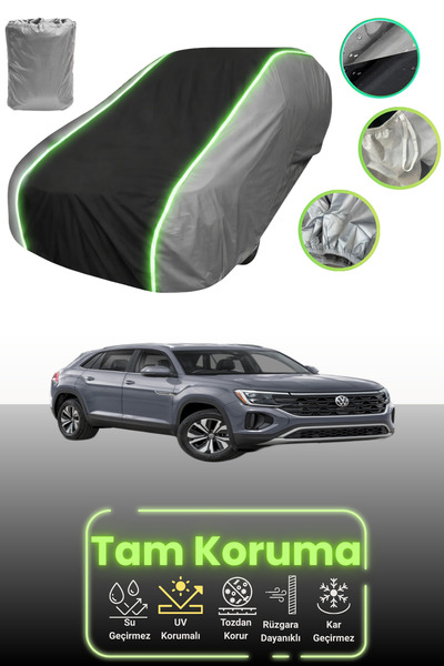 Dokaca Neo غطاء حماية للسيارة باللون الرمادي والأسود والرمادي النيون قماش مجدّل متوافق مع سيارة فولكس فاجن أطلس كروس سبورت