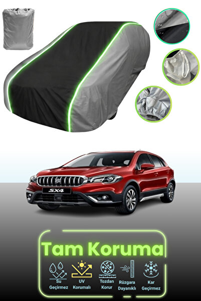 Dokaca Neo غطاء حماية للسيارة باللون الرمادي والأسود والرمادي النيون قماش مجدّل متوافق مع سيارة سوزوكي Sx4 S-Cross 2016 - 2021