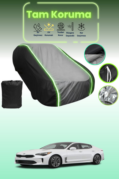 Dokaca Neo غطاء حماية متوافق مع سيارة كيا ستينجر 2017 - 2021 باللون الأسود_الرمادي_الأسود النيون قماش مجدّل