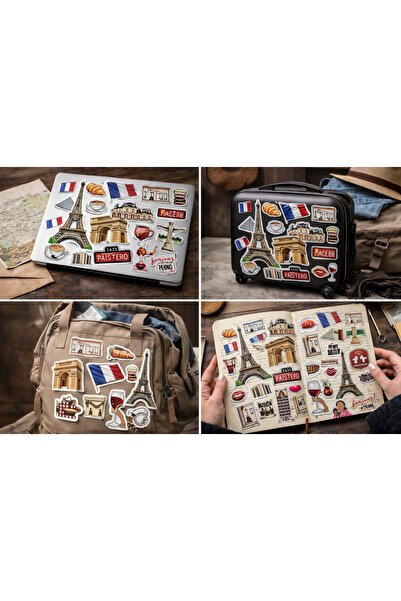 Limitless Design Paris Sticker Set 30X22 cm – Eiffel Tower, French Coffee & Paris Themed Decorative Stickers