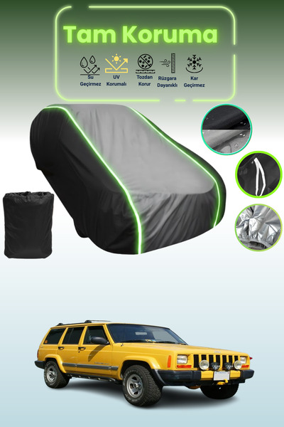 Dokaca Neo غطاء حماية متوافق مع سيارة جيب شيروكي 1997 - 2001 باللون الأسود_الرمادي_الأسود النيون قماش مجدّل