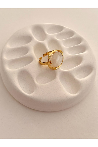 FIERA JEWELRY White Mother of Pearl Gold Adjustable Women's Ring