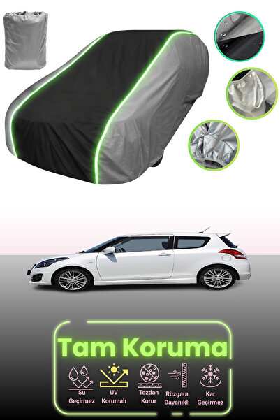 Dokaca Neo غطاء حماية للسيارة باللون الرمادي والأسود والرمادي النيون قماش مجدّل سوزوكي سويفت 3 أبواب 2010 - 2014 متوافق مع غطاء حماية السيارة