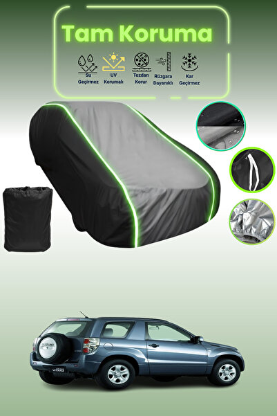 Dokaca Neo غطاء حماية متوافق مع سيارة سوزوكي إسكودو / فيتارا قماش مجدّل ذات الثلاثة أبواب من 2005 إلى 2021 باللون الأسود_الرمادي_الأسود النيون