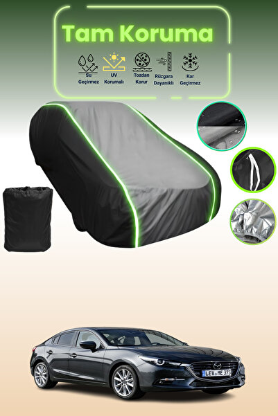 Dokaca Neo Black_Grey_Black Neon Corded Fabric Mazda 3 / Axela Sedan 2016 - 2018 Compatible Protection Cover Car Tarpaulin