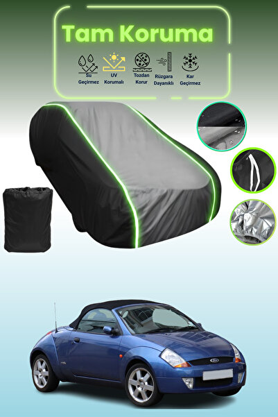 Dokaca Neo غطاء حماية متوافق مع سيارة فورد ستريتكا قماش مجدّل باللون الأسود_الرمادي_الأسود النيون