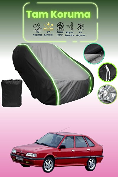 Dokaca Neo غطاء حماية متوافق مع سيارة رينو 21 هاتشباك قماش مجدّل باللون الأسود_الرمادي_الأسود النيون