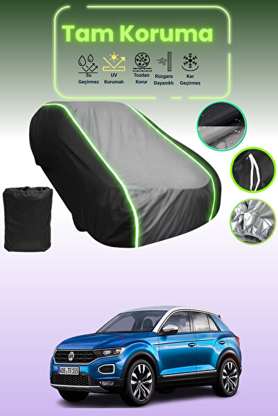 Dokaca Neo غطاء حماية متوافق مع سيارة فولكس فاجن تي روك 2017 - 2021 باللون الأسود_الرمادي_الأسود النيون قماش مجدّل