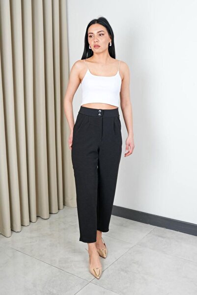 DAME Women's High Waist Pleated Double Button Ankle Length Carrot Palazzo Pants