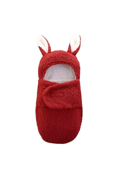 NEO ™ Înfășator pufos pentru bebeluși, 3-6 luni, cald, formă de iepuraș, pentru înfășat bebeluși, roșu