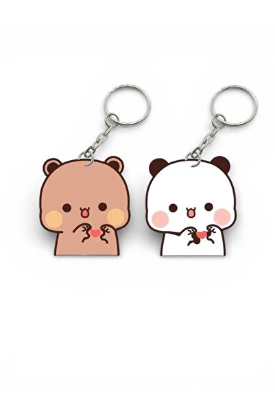ADA 3D Dudu Bubu Panda Ayıcık Çift Anahtarlık Seti Sevgiliye Özel Hediye Çant...