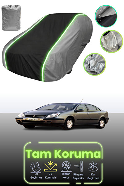 Dokaca Neo غطاء حماية للسيارة باللون الرمادي والأسود والرمادي النيون قماش مجدّل سيتروين C5 ليفتباك 2001 - 2004 متوافق مع غطاء حماية السيارة