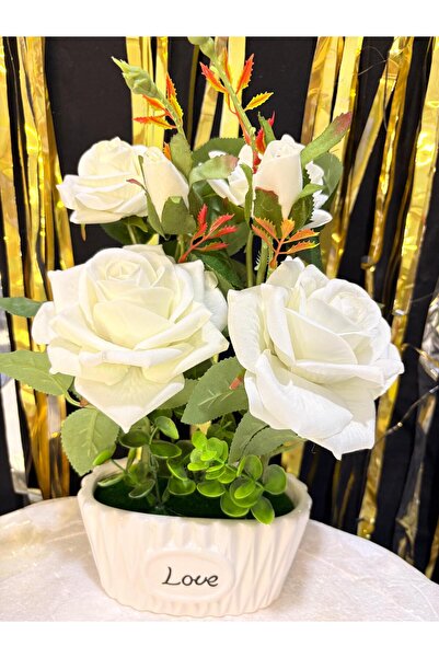 ENG PARTİ DÜNYASI Saksılı Love Yazılı Yapay Gül Aranjmanı – Şık ve Dekoratif ...
