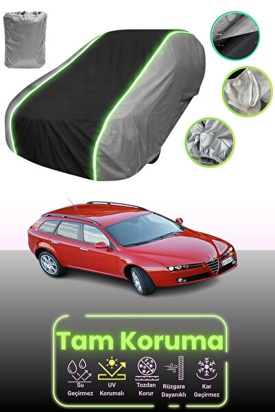 Dokaca Neo غطاء حماية متوافق مع سيارة ألفا روميو 159 سبورت واجن 2006 - 2011 باللون الرمادي والأسود والرمادي النيون قماش مجدّل