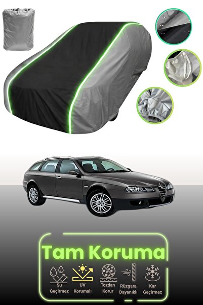 Dokaca Neo غطاء حماية للسيارة باللون الرمادي والأسود والرمادي النيون قماش مجدّل ألفا روميو 156 كروس واجن