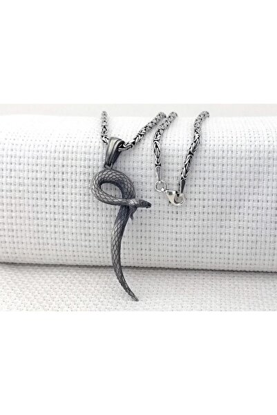 vogutima Üç Boyutlu Kara Mamba Yılan Figürlü Kral Zincirli 925 Ayar Gümüş Kolye