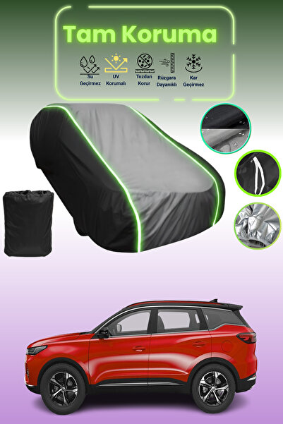 Dokaca Neo غطاء حماية متوافق مع سيارة شيري تيجو 72 موديل قماش مجدّل باللون الأسود_الرمادي_الأسود النيون